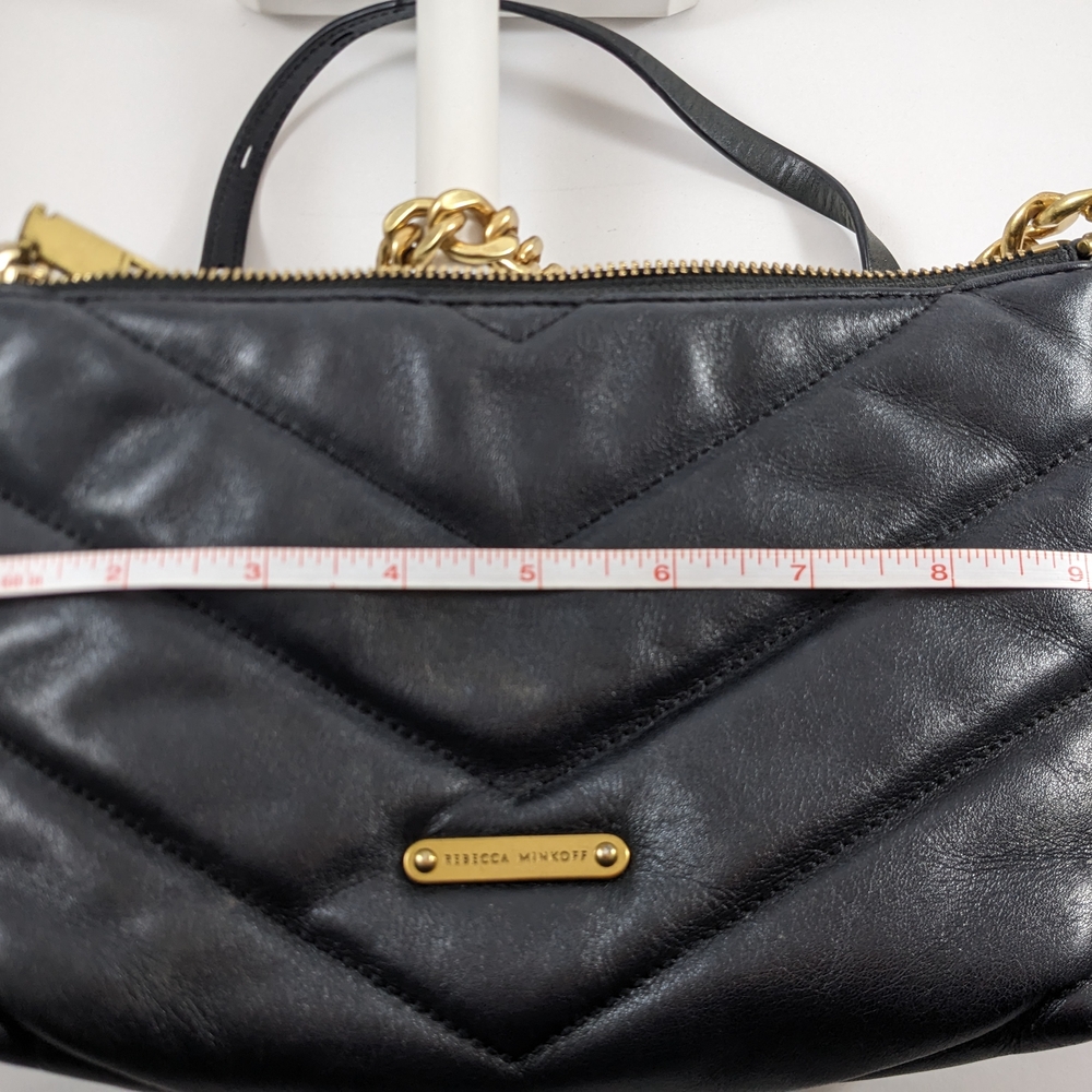 Rebecca Minkoff Black Quilted Leather Edie Crossbody with Gold Chain - Picture 9 of 16